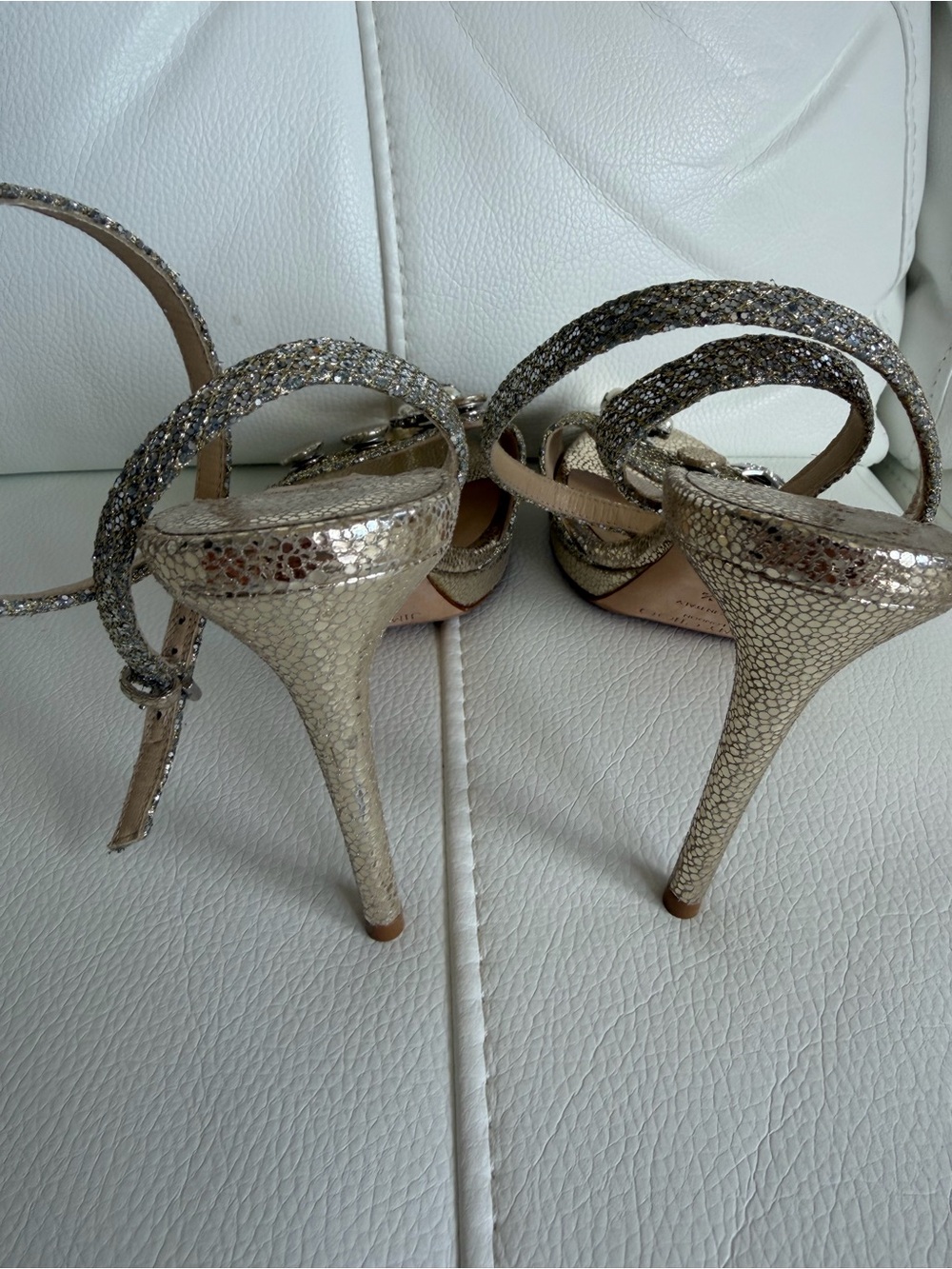 Jimmy Choo Gold Jeweled Ankle-Strap Sandals - Picture 5 of 8